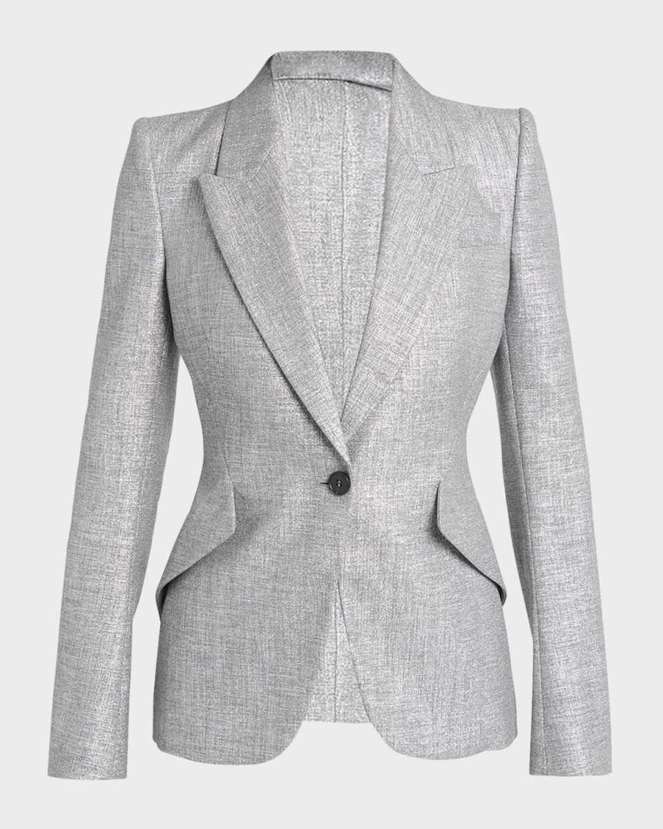 Metallic Peak Shoulder Blazer